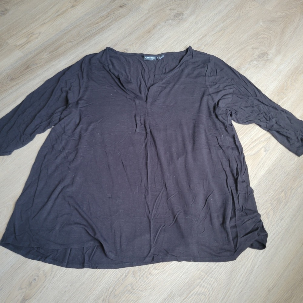 Jones & Co Women Top 3X Black Viscose Blend Split V-Neck Casual Professional